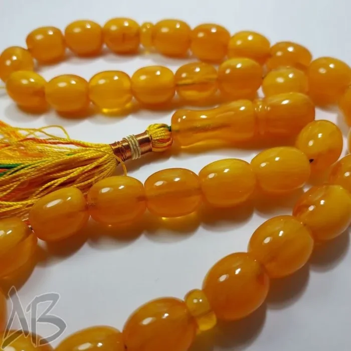 تسبیح سندلوس 33 دانه بودار تراش خربزه‌ای زرد کهربایی خوش دست کد 980 آقابزرگ - Image 4