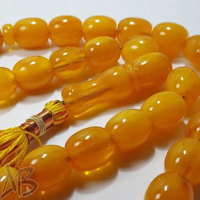 تسبیح سندلوس 33 دانه بودار تراش خربزه‌ای زرد کهربایی خوش دست کد 980 آقابزرگ - Image 6