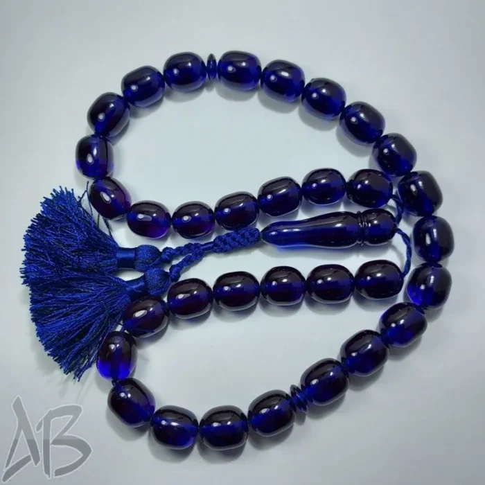 تسبیح سندلوس 33 دانه بودار تراش خربزه ای آبی نفتی خوش دست کد 842 آقابزرگ - Image 3