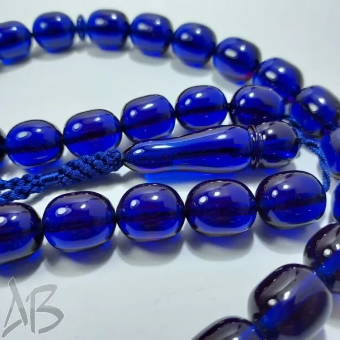 تسبیح سندلوس 33 دانه بودار تراش خربزه ای آبی نفتی خوش دست کد 842 آقابزرگ - Image 5