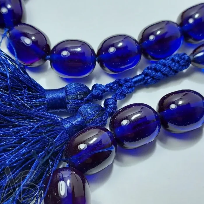 تسبیح سندلوس 33 دانه بودار تراش خربزه ای آبی نفتی خوش دست کد 842 آقابزرگ - Image 6