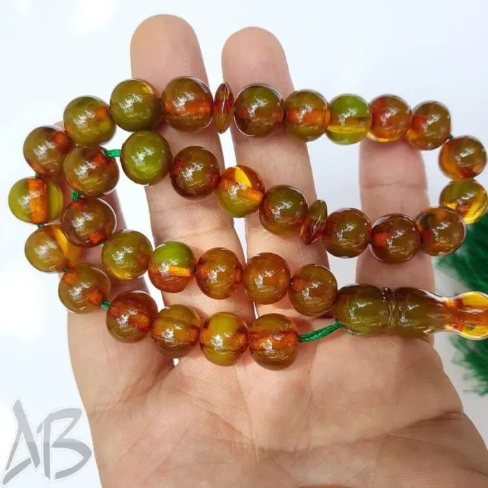 تسبیح سندلوس 33 دانه بودار تراش گرد پرچمی قهوه ای کمیاب کد 859 آقابزرگ - Image 4