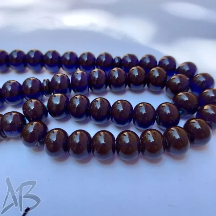 تسبیح سندلوس 45دانه بودار دوپوست قهوه‌ای و آبی تیره تراش چرتکه‌ای کد 814 آقابزرگ - Image 4