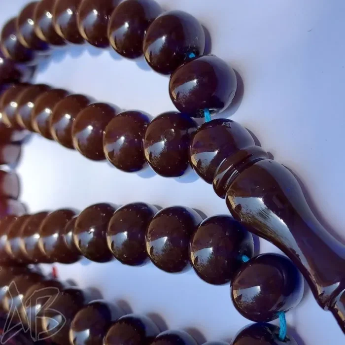 تسبیح سندلوس 45دانه بودار دوپوست قهوه‌ای و آبی تیره تراش چرتکه‌ای کد 814 آقابزرگ - Image 7