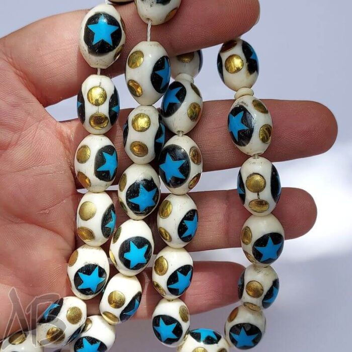 تسبیح استخوان مرصع کاری شده 33 دانه بیضی بسیار زیبا کد 877 آقابزرگ - Image 6