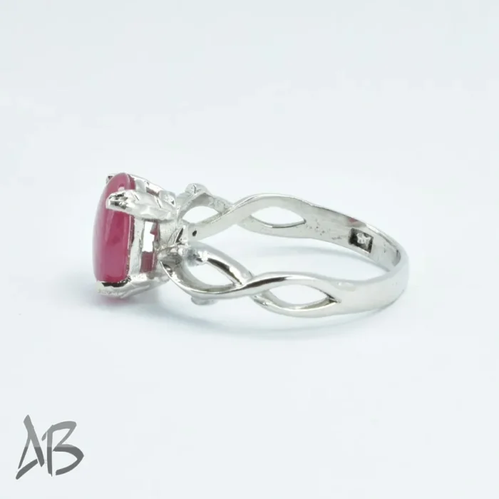 انگشتر نقره زنانه یاقوت صورتی اصل طرح برگ تراش کابوشن آقابزرگ کد 565 - Image 7