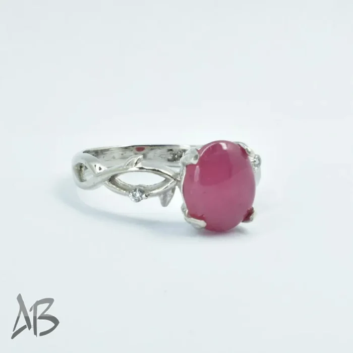 انگشتر نقره زنانه یاقوت صورتی اصل طرح برگ تراش کابوشن آقابزرگ کد 565 - Image 8