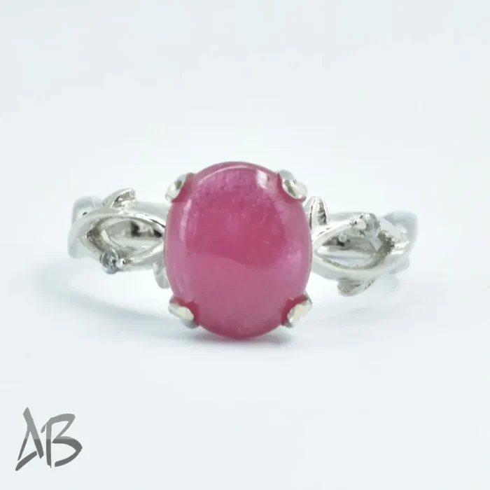 انگشتر نقره زنانه یاقوت صورتی اصل طرح برگ تراش کابوشن آقابزرگ کد 565 - Image 10