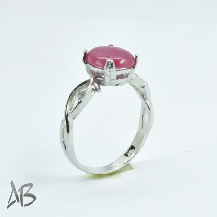 انگشتر نقره زنانه یاقوت صورتی اصل طرح برگ تراش کابوشن آقابزرگ کد 565 - Image 11