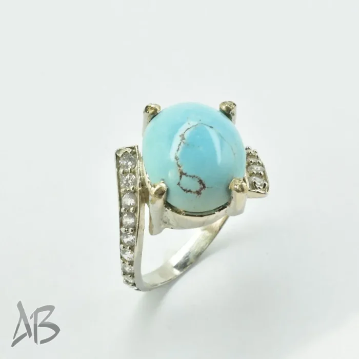 انگشتر نقره زنانه فیروزه نیشابور درشت آقابزرگ کد 589 - Image 4