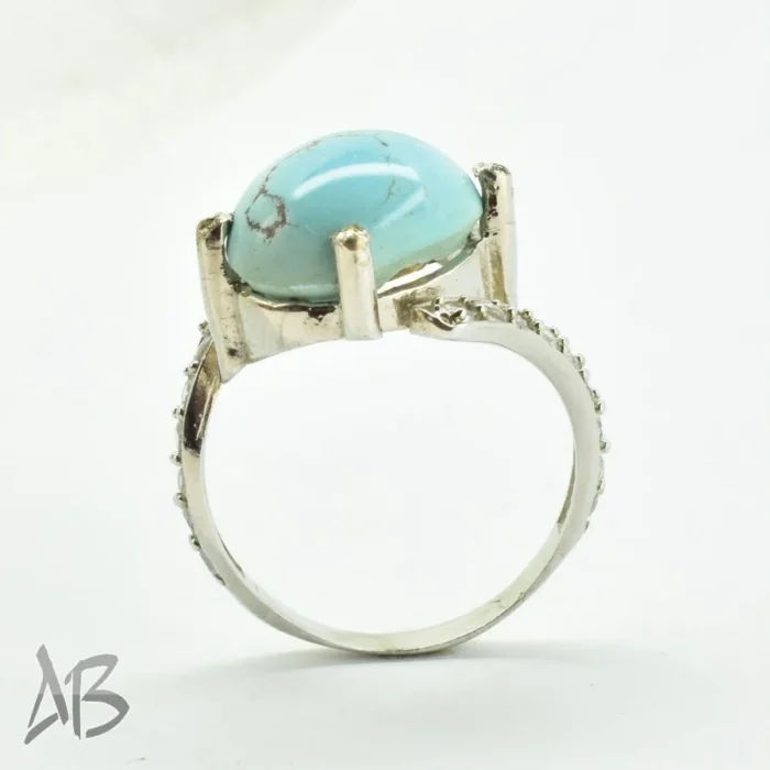 انگشتر نقره زنانه فیروزه نیشابور درشت آقابزرگ کد 589 - Image 3