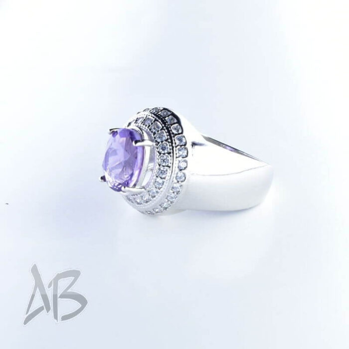 انگشتر مردانه نقره با نگین آمتیست (آماتیست) برلیان کات آقابزرگ کد 209 - Image 6