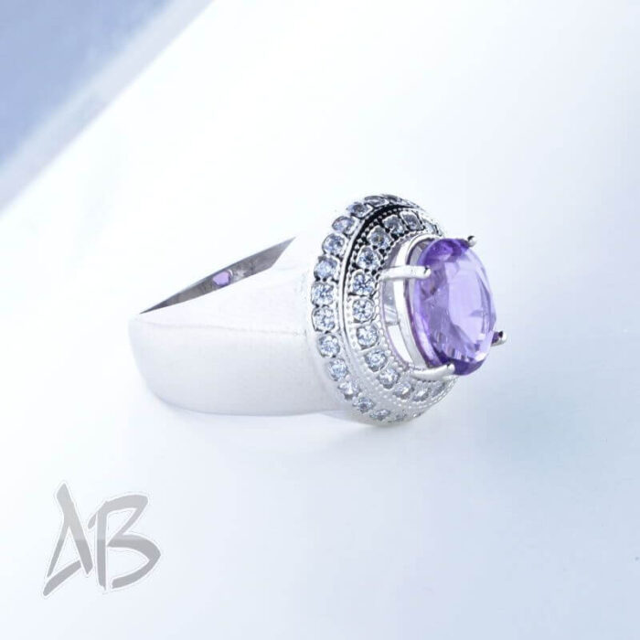 انگشتر مردانه نقره با نگین آمتیست (آماتیست) برلیان کات آقابزرگ کد 209 - Image 5