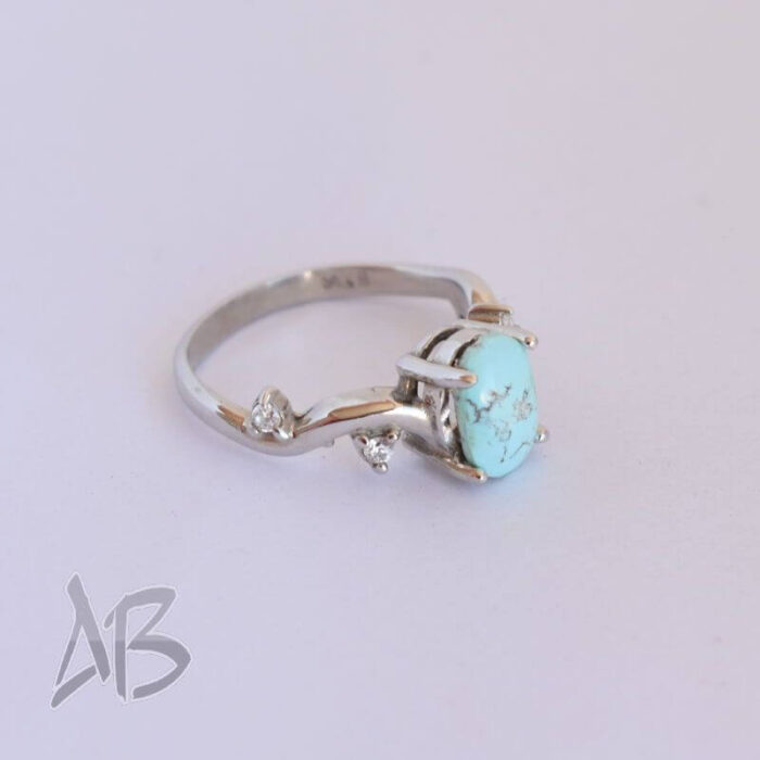 انگشتر نقره زنانه با نگین فیروزه نیشابور، کد 579 - Image 6