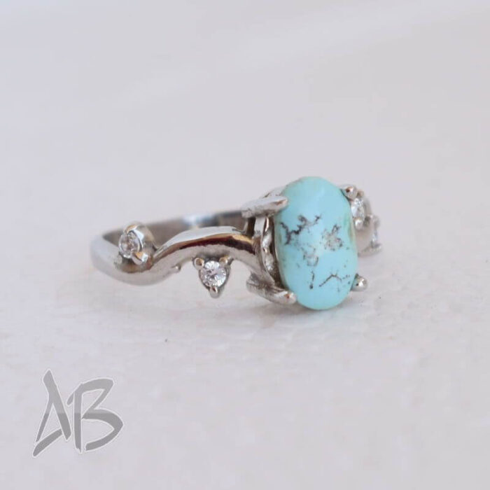 انگشتر نقره زنانه با نگین فیروزه نیشابور، کد 579 - Image 8