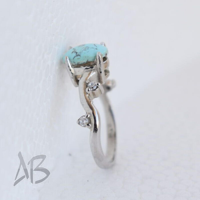 انگشتر نقره زنانه با نگین فیروزه نیشابور، کد 579 - Image 3