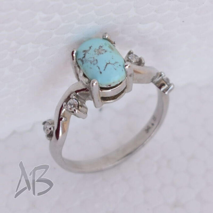 انگشتر نقره زنانه با نگین فیروزه نیشابور، کد 579 - Image 4