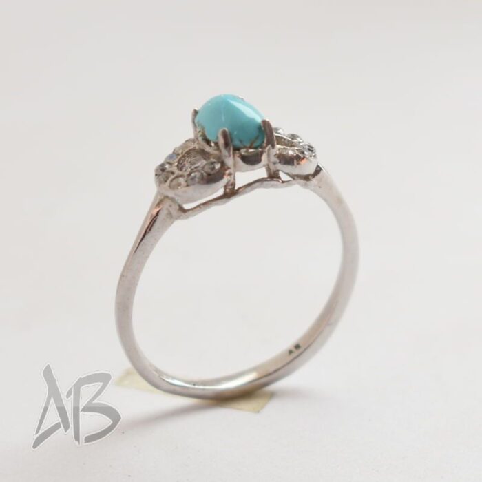 انگشتر نقره زنانه سبک با نگین فیروزه نیشابور اصل آقابزرگ کد 596 - Image 4