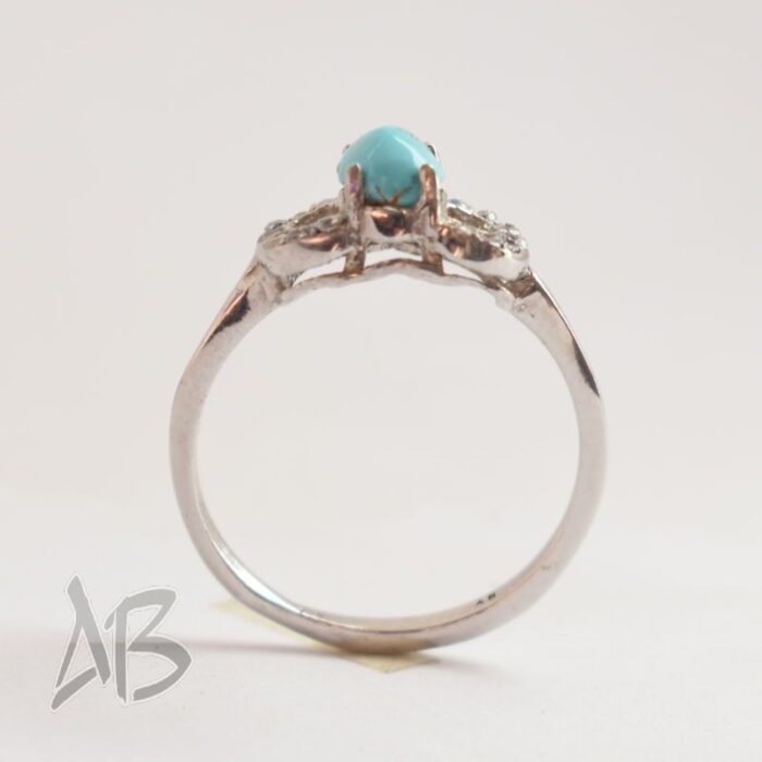 انگشتر نقره زنانه سبک با نگین فیروزه نیشابور اصل آقابزرگ کد 596 - Image 5