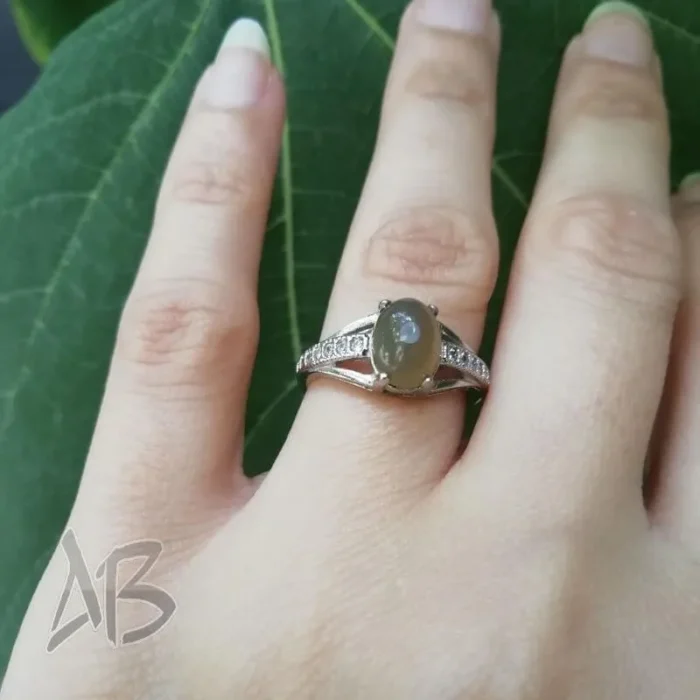 انگشتر نقره زنانه با نگین باباقوری بسیار زیبا، کد 525 - Image 5