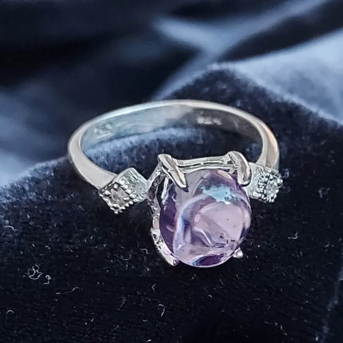 انگشتر نقره زنانه با نگین آمتیست طبیعی بنفش آقابزرگ Am01 - Image 5