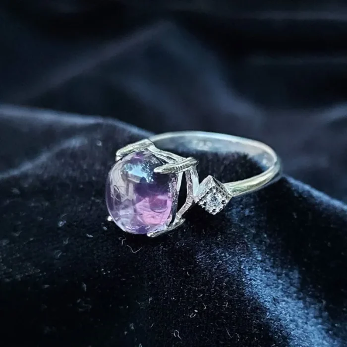 انگشتر نقره زنانه با نگین آمتیست طبیعی بنفش آقابزرگ Am01 - Image 6