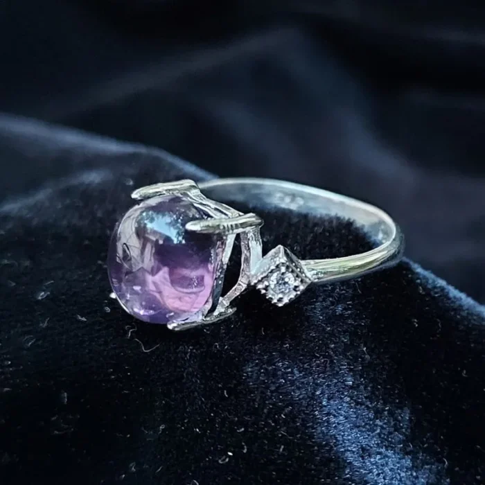 انگشتر نقره زنانه با نگین آمتیست طبیعی بنفش آقابزرگ Am01 - Image 7