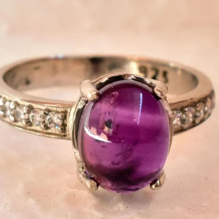 انگشتر نقره زنانه نگین آمتیست اصل بنفش آقابزرگ Am04 - Image 3