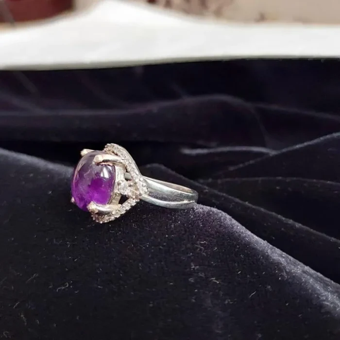 انگشتر نقره زنانه آمتیست درشت اصل و معدنی بنفش آقابزرگ Am05 - Image 4