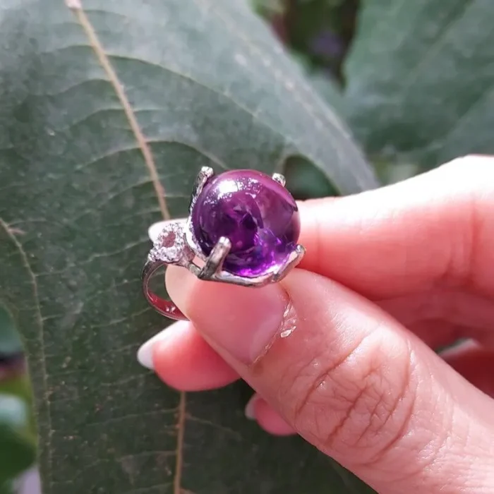 انگشتر نقره زنانه آمتیست سنگ درشت اصل و معدنی بنفش آقابزرگ Am06 - Image 4