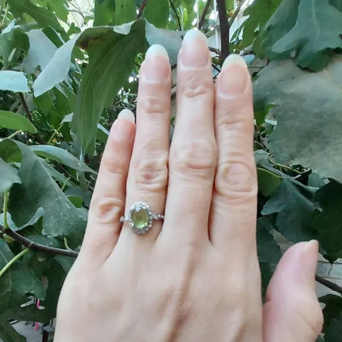 انگشتر نقره زنانه گندمی زبرجد کابوشن آبکاری شده کد 542 - Image 5