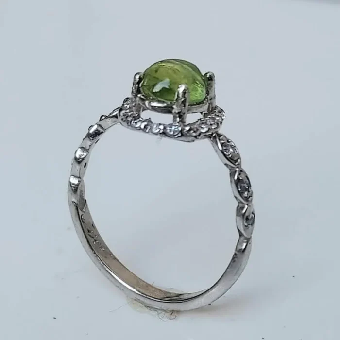 انگشتر نقره زنانه گندمی زبرجد کابوشن آبکاری شده کد 542 - Image 3