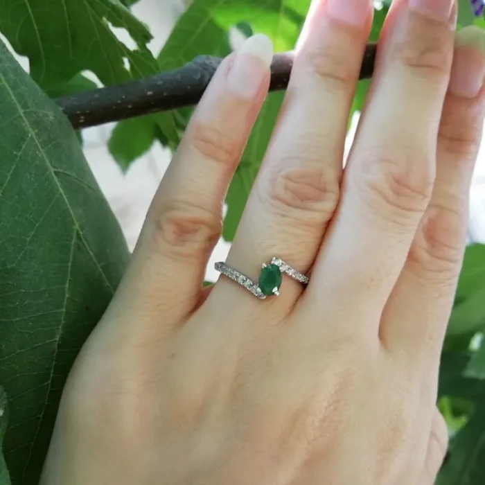 انگشتر نقره زنانه نگین زمرد اصل، کد 503 - Image 4