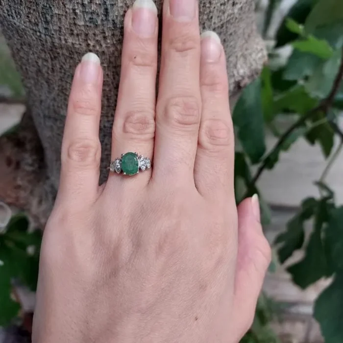 انگشتر نقره زنانه با نگین زمرد، کد 509 - Image 5