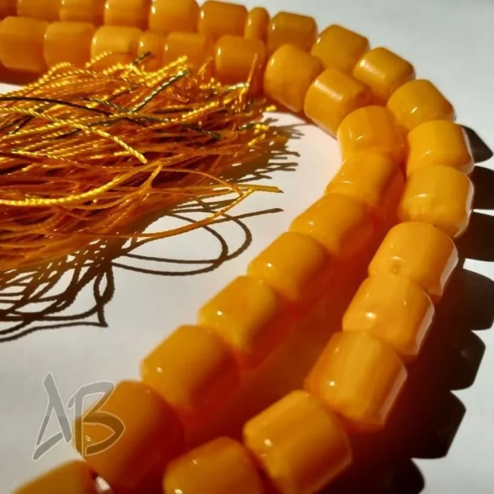 تسبیح سندلوس 33 دانه بودار کد 961 تراش قیچی زرد بسیار زیبا آقابزرگ - Image 6