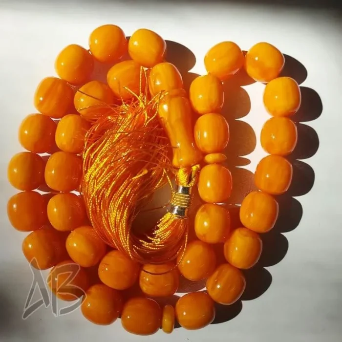 تسبیح سندلوس 33 دانه کد 962 بودار تراش برمیلی لبه گرد زرد بسیار زیبا آقابزرگ - Image 7