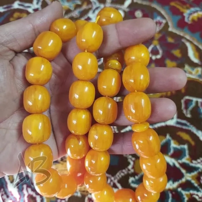 تسبیح سندلوس 33 دانه کد 962 بودار تراش برمیلی لبه گرد زرد بسیار زیبا آقابزرگ - Image 6