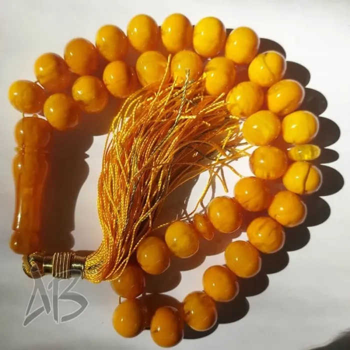 تسبیح سندلوس 33 دانه کد 963 بودار تراش چرتکه‌ای زرد پرچمی بسیار زیبا آقابزرگ - Image 7