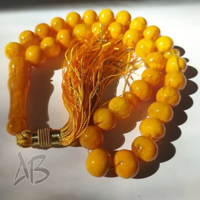 تسبیح سندلوس 33 دانه کد 963 بودار تراش چرتکه‌ای زرد پرچمی بسیار زیبا آقابزرگ - Image 4