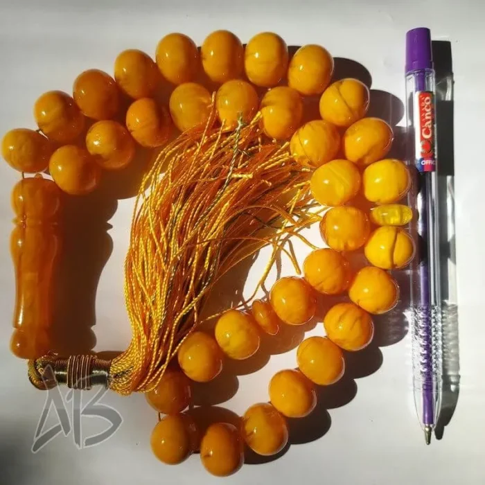 تسبیح سندلوس 33 دانه کد 963 بودار تراش چرتکه‌ای زرد پرچمی بسیار زیبا آقابزرگ - Image 5