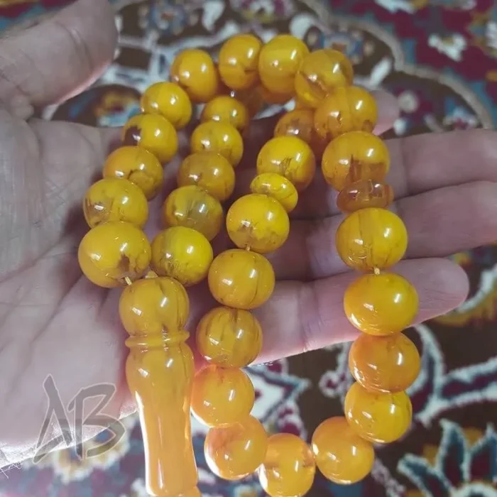 تسبیح سندلوس 33 دانه کد 963 بودار تراش چرتکه‌ای زرد پرچمی بسیار زیبا آقابزرگ - Image 6