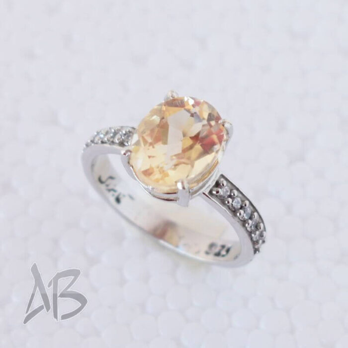 انگشتر نقره زنانه سیترین درشت برلیان کات آقابزرگ کد 578 - Image 5