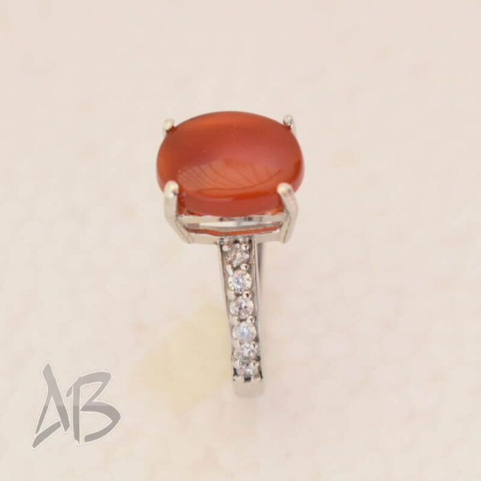 انگشتر نقره زنانه با نگین عقیق یمنی اصل، کد 581 - Image 5