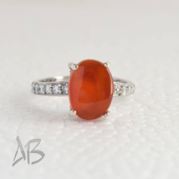 انگشتر نقره زنانه با نگین عقیق یمنی اصل، کد 581 - Image 3