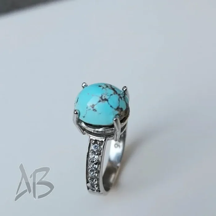انگشتر نقره زنانه با نگین فیروزه نیشابور