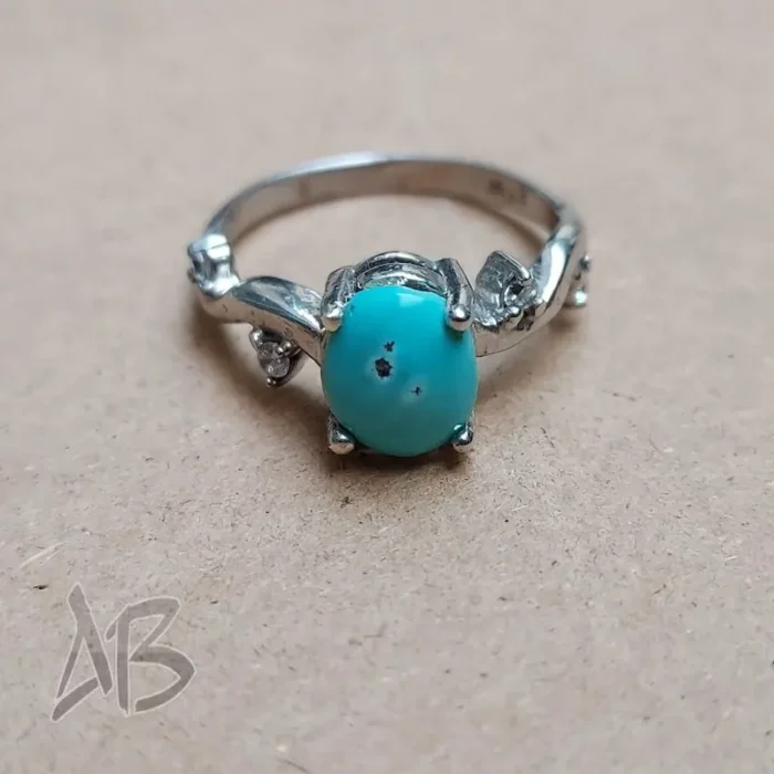 انگشتر نقره زنانه با نگین فیروزه نیشابور، کد 576 - Image 4
