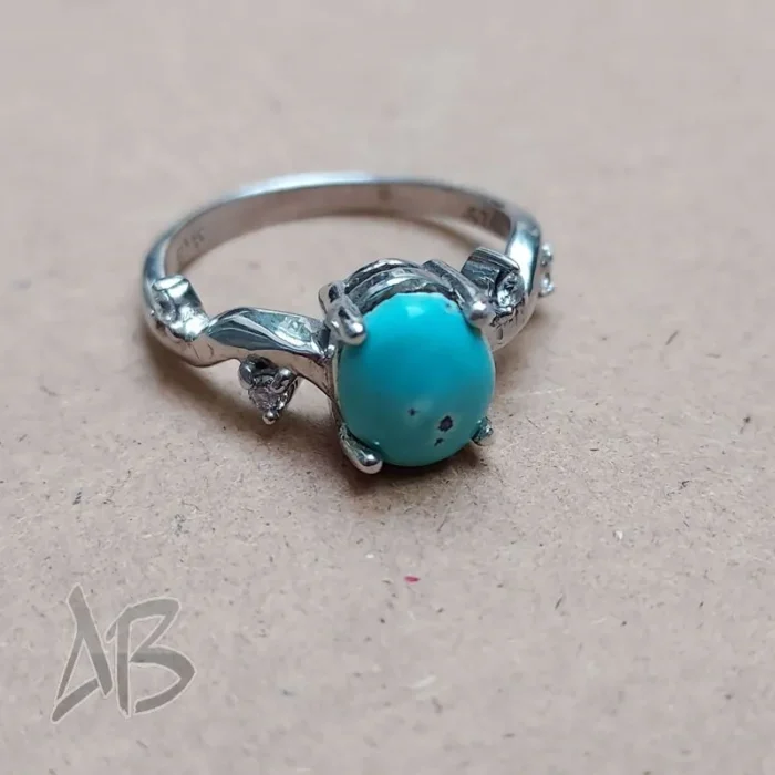 انگشتر نقره زنانه با نگین فیروزه نیشابور، کد 576 - Image 5