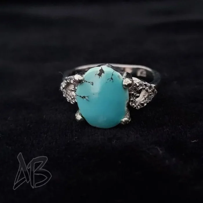 انگشتر نقره زنانه فیروزه نیشابور اصل آقابزرگ کد 588 - Image 3