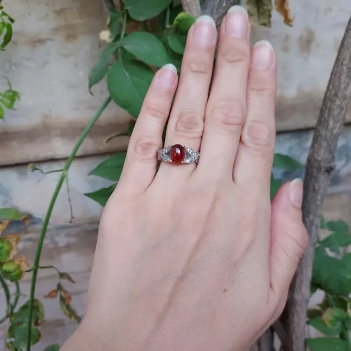 انگشتر نقره زنانه گارنت یا هسونایت اصل و معدنی آقابزرگ کد 569 - Image 5