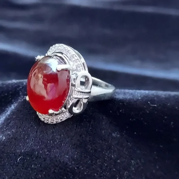 انگشتر نقره زنانه با نگین گارنت یا هسونایت اصل بسیار درشت آقابزرگ کد 570 - Image 4